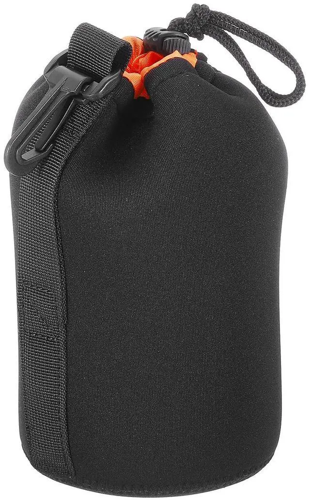 Main image of Camera Lens Bag - 3.7" x 7.1" Drawstring Lens Pouch with Thick Protective Neoprene, Case for DSLR Camera Lenses, Water-Resistant, Black, Orange
