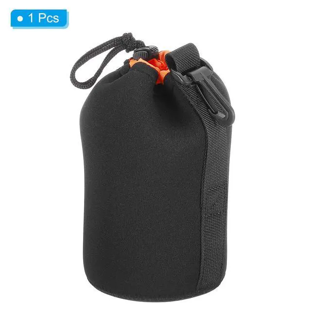 Alt view image 3 of 7 - Camera Lens Bag - 3.7" x 7.1" Drawstring Lens Pouch with Thick Protective Neoprene, Case for DSLR Camera Lenses, Water-Resistant, Black, Orange