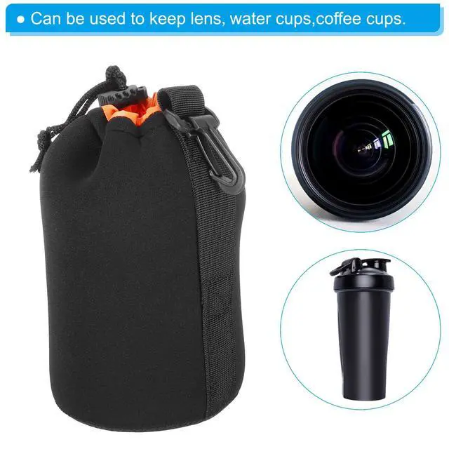 Alt view image 6 of 7 - Camera Lens Bag - 3.7" x 7.1" Drawstring Lens Pouch with Thick Protective Neoprene, Case for DSLR Camera Lenses, Water-Resistant, Black, Orange