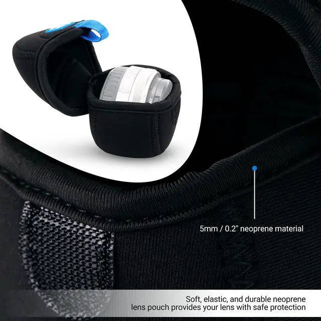 Alt view image 3 of 7 - Small Neoprene Camera Lens Pouch Case, Fits Lens up to 2.4 x 1.6inches | Water-Resistnat, Fold Over Closure, Compatible with Canon EF-M 22mm f/2, Sony E PZ 16-50mm f/3.5-5.6, Fujifilm XF27 f/2.8