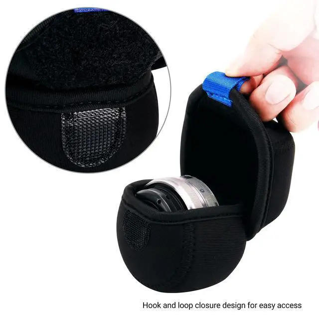 Alt view image 4 of 7 - Small Neoprene Camera Lens Pouch Case, Fits Lens up to 2.4 x 1.6inches | Water-Resistnat, Fold Over Closure, Compatible with Canon EF-M 22mm f/2, Sony E PZ 16-50mm f/3.5-5.6, Fujifilm XF27 f/2.8
