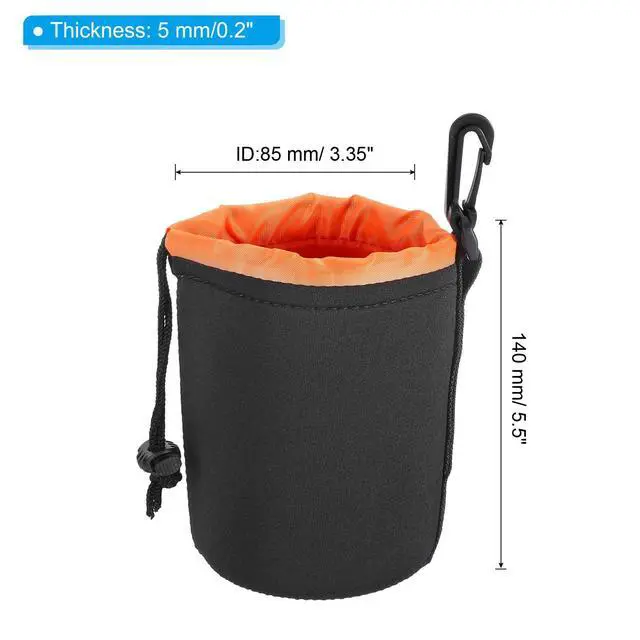 Alt view image 2 of 7 - 3.3" x 5.5" Neoprene Lens Pouch - DSLR Camera Lens Case, Water Resistant, Black/Orange