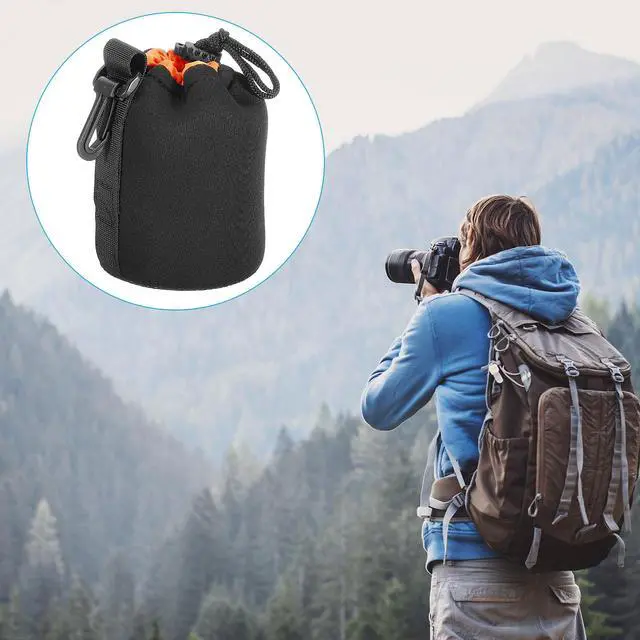 Alt view image 7 of 7 - 3.3" x 5.5" Neoprene Lens Pouch - DSLR Camera Lens Case, Water Resistant, Black/Orange