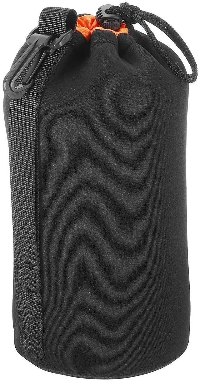 Main image of Camera Lens Bag, 1 Pcs 3.7" ID x 9.8" H Drawstring Lens Pouch with Thick Protective Neoprene, Lens Case for DSLR Camera Lens, Water Coffee Cups Black, Orange