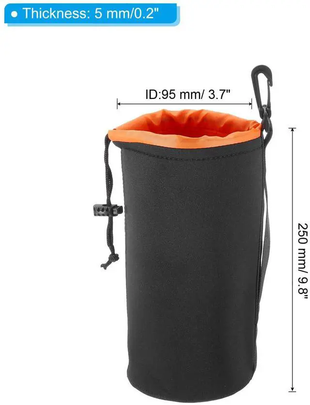 Alt view image 2 of 7 - Camera Lens Bag, 1 Pcs 3.7" ID x 9.8" H Drawstring Lens Pouch with Thick Protective Neoprene, Lens Case for DSLR Camera Lens, Water Coffee Cups Black, Orange