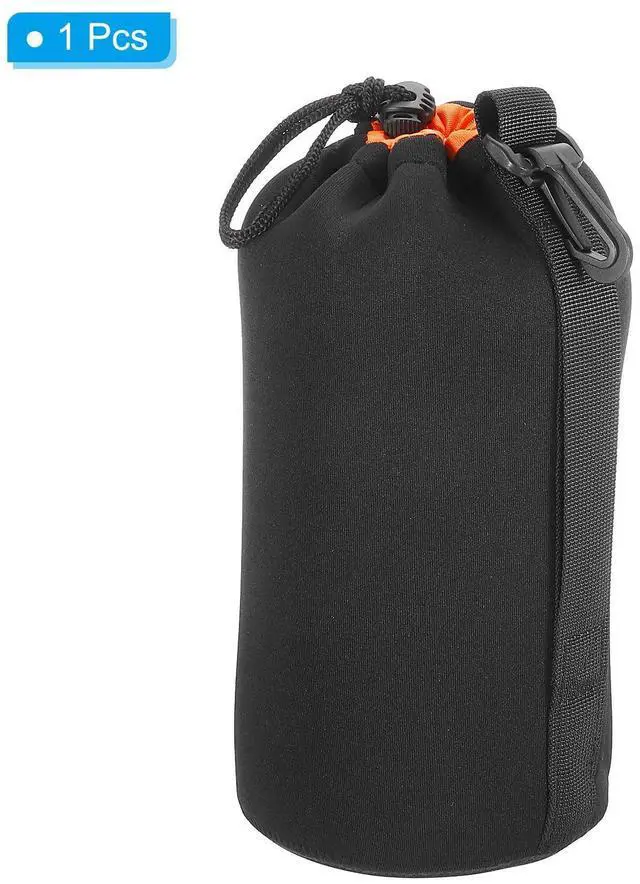Alt view image 3 of 7 - Camera Lens Bag, 1 Pcs 3.7" ID x 9.8" H Drawstring Lens Pouch with Thick Protective Neoprene, Lens Case for DSLR Camera Lens, Water Coffee Cups Black, Orange