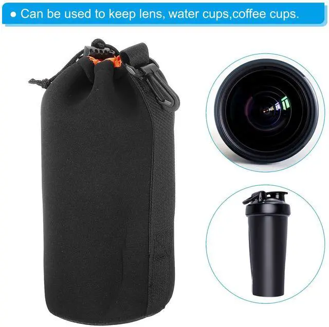 Alt view image 6 of 7 - Camera Lens Bag, 1 Pcs 3.7" ID x 9.8" H Drawstring Lens Pouch with Thick Protective Neoprene, Lens Case for DSLR Camera Lens, Water Coffee Cups Black, Orange