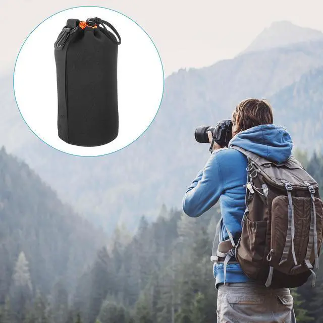Alt view image 7 of 7 - Camera Lens Bag, 1 Pcs 3.7" ID x 9.8" H Drawstring Lens Pouch with Thick Protective Neoprene, Lens Case for DSLR Camera Lens, Water Coffee Cups Black, Orange