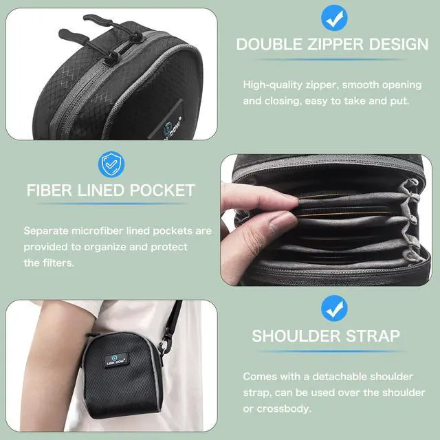 Alt view image 3 of 7 - Camera Filter Bag - Detachable 8-Slot Lens Carry Case with Belt Loop Pouch - Water-Resistant & Dustproof Design for 37mm-95mm Filters
