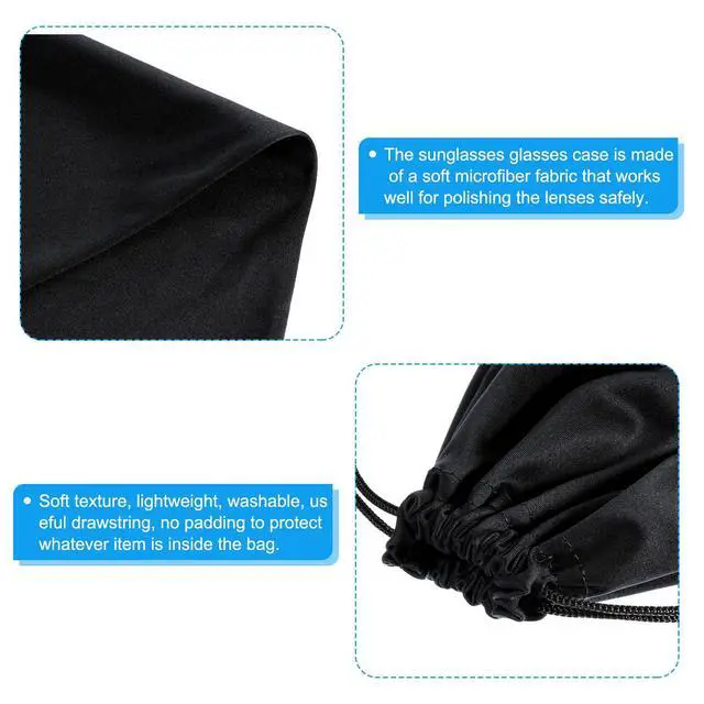 Alt view image 3 of 6 - Ski Goggle Bag, Microfiber Snow Goggles Case Cover Soft Storage Sleeve Drawstring Pouch for Sunglasses Glasses Eyeglasses Camera Lenses Black