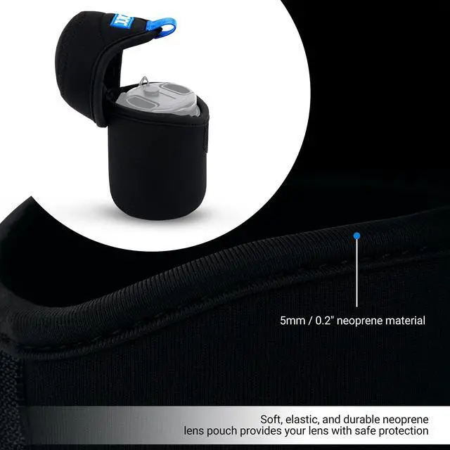 Alt view image 3 of 7 - Small Neoprene Camera Lens Pouch Case, Fits Lens up to 2.6 x 3.1inches | Water-Resistnat, Fold Over Closure, Compatible with Canon RF 50mm f/1.8, Sony FE 55mm f/1.8, Sigma 56mm f/1.4