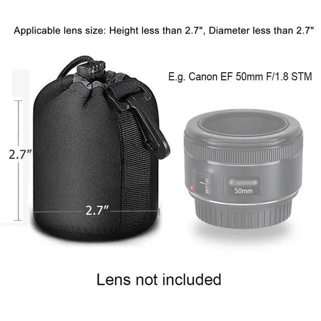 Alt view image 2 of 7 - Small Drawstring Lens Pouch Black Neoprene DSLR Camera Lens Bag | Compatible with Sony Olympus Panasonic