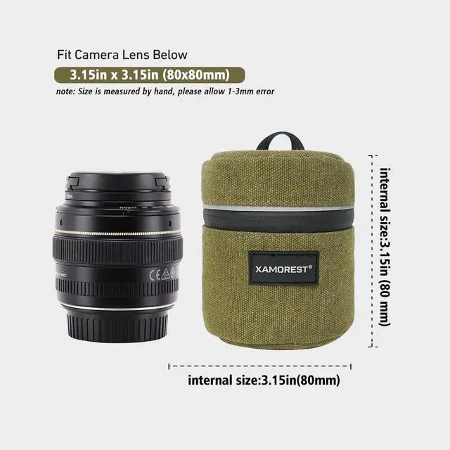 Alt view image 2 of 5 - Camera Lens Case Lens Bag Compatible (3.15" x 3.15"(Canvas, Green))