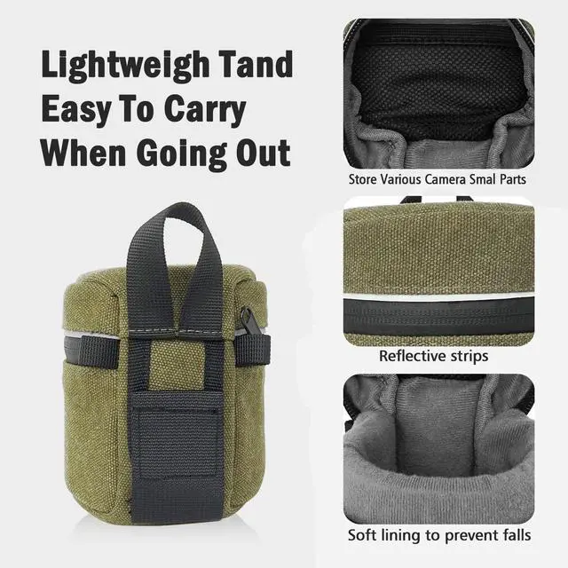 Alt view image 3 of 5 - Camera Lens Case Lens Bag Compatible (3.15" x 3.15"(Canvas, Green))