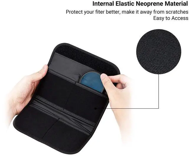 Alt view image 4 of 7 - 4 Pockets Filter Case for Round Filter Up to 58mm (37mm 40.5mm 43mm 46mm 49mm 52mm 55mm 58mm), Foldout Lens Filter Pouch with Microfiber Cleaning Cloth, Professional Photography Filter Bag