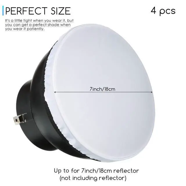Alt view image 2 of 7 - 4 Pcs 7"/18cm Light Diffuser Sock Soft White Cloth Diffuser Lamp Cover Lampshade Reflector, Fit for 5.5" to 7" Studio Strobe Reflectors Video Shooting Ring Light Flash Wedding Photography