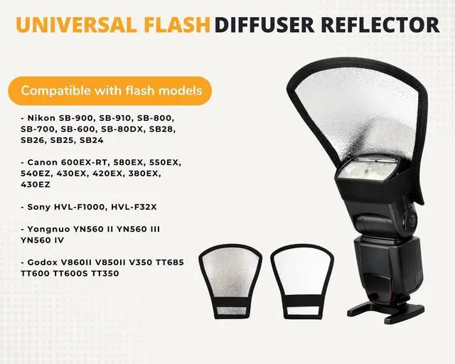 Alt view image 6 of 7 - DS2 Pack Flash Diffuser Reflector, Bend Bounce Portable Speedlight Reflector Kit, Compatible with Godox Yongnuo Canon and Universal Speedlight Flashes