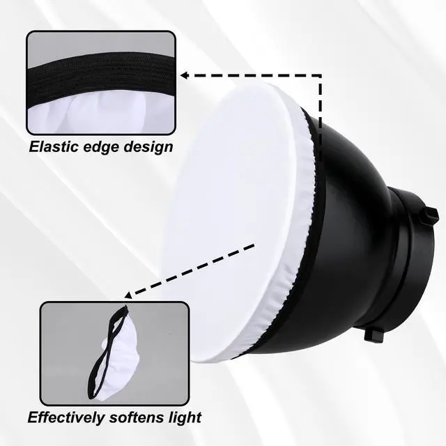 Alt view image 3 of 7 - 2Pcs Light Diffuser Sock, 7"/18cm Diffuser Lamp Cover White Soft Lampshade Reflector Lamp Sock for Studio Strobe Reflectors Ring Light Flash Light Standard Reflector