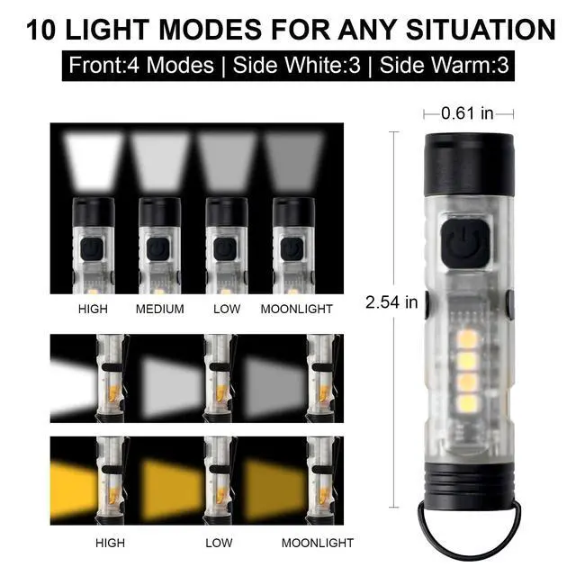 Alt view image 3 of 7 - Mini EDC Rechargeable Keychain Flashlight Stocking Stuffers for Men | 350 Lumens Magnetic Pocket Light with Built-in Battery, Gifts for Men Him 10 Light Modes for Camping Repair Outdoor Emergency