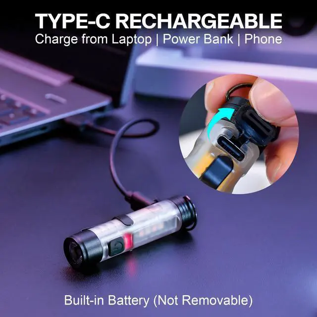Alt view image 5 of 7 - Mini EDC Rechargeable Keychain Flashlight Stocking Stuffers for Men | 350 Lumens Magnetic Pocket Light with Built-in Battery, Gifts for Men Him 10 Light Modes for Camping Repair Outdoor Emergency