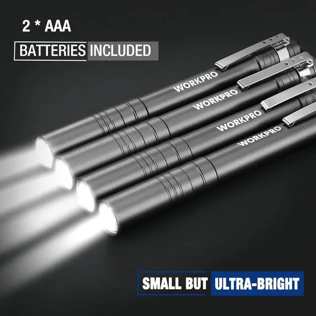 Alt view image 3 of 7 - LED Pen Light, Aluminum Pen Flashlight, Pocket Flashlight with Clip | for Inspection, Emergency, Everyday, 2AAA Batteries Include, Gray(4-Pack)