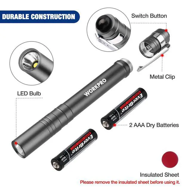 Alt view image 4 of 7 - LED Pen Light, Aluminum Pen Flashlight, Pocket Flashlight with Clip | for Inspection, Emergency, Everyday, 2AAA Batteries Include, Gray(4-Pack)
