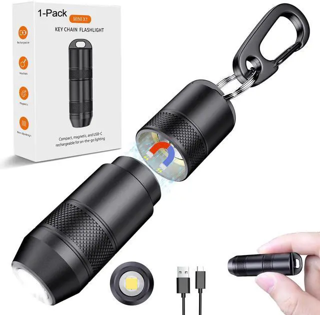 Main image of EDC Rechargeable Keychain Flashlight, 100 Lumens Compact Magnetic Base (1Black, 1Pack)