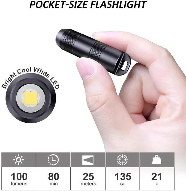 Alt view image 3 of 7 - EDC Rechargeable Keychain Flashlight, 100 Lumens Compact Magnetic Base (1Black, 1Pack)