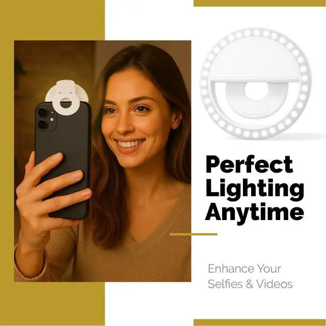 Alt view image 3 of 5 - Selfie Ring Light Rechargeable, Clip-On Rechargeable LED Light with 3 Adjustable Brightness Levels, Portable Phone, Tablet, Laptop Camera Video Lighting (White)