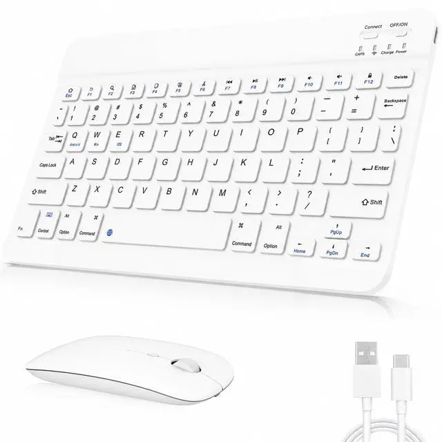 Main image of Rechargeable Bluetooth Keyboard and Mouse Combo, Universal Ultra-Slim Wireless Keyboard Mouse Set for Android Windows iPad iPhone Samsung Tablet Portable Compact Keyboard Set (White)