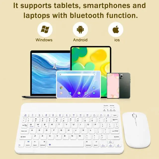 Alt view image 2 of 7 - Rechargeable Bluetooth Keyboard and Mouse Combo, Universal Ultra-Slim Wireless Keyboard Mouse Set for Android Windows iPad iPhone Samsung Tablet Portable Compact Keyboard Set (White)