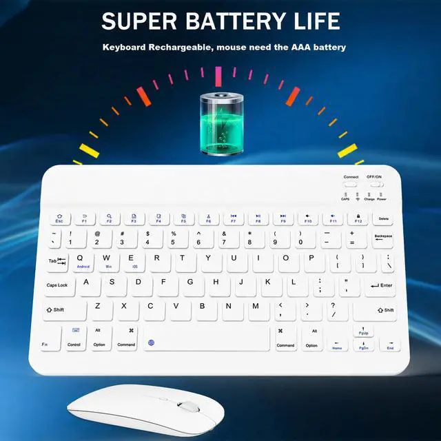 Alt view image 3 of 7 - Rechargeable Bluetooth Keyboard and Mouse Combo, Universal Ultra-Slim Wireless Keyboard Mouse Set for Android Windows iPad iPhone Samsung Tablet Portable Compact Keyboard Set (White)