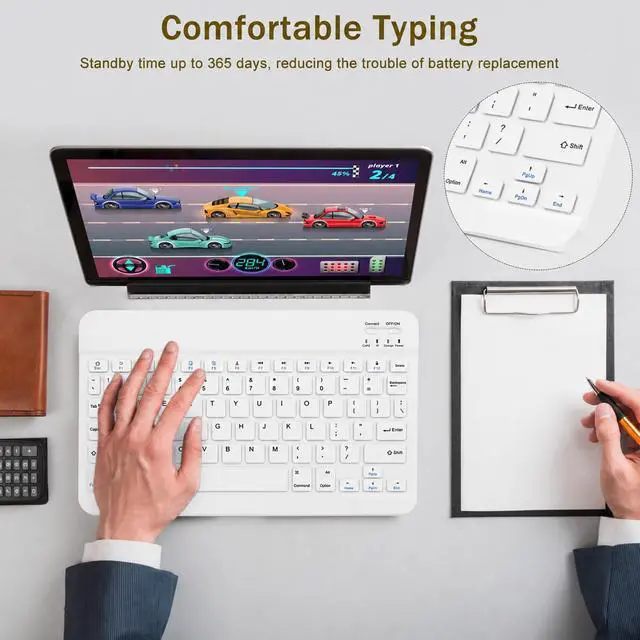 Alt view image 5 of 7 - Rechargeable Bluetooth Keyboard and Mouse Combo, Universal Ultra-Slim Wireless Keyboard Mouse Set for Android Windows iPad iPhone Samsung Tablet Portable Compact Keyboard Set (White)