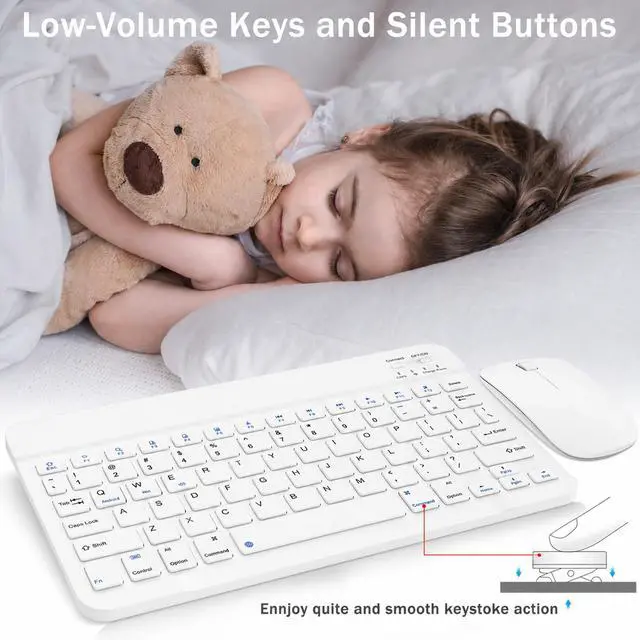 Alt view image 6 of 7 - Rechargeable Bluetooth Keyboard and Mouse Combo, Universal Ultra-Slim Wireless Keyboard Mouse Set for Android Windows iPad iPhone Samsung Tablet Portable Compact Keyboard Set (White)