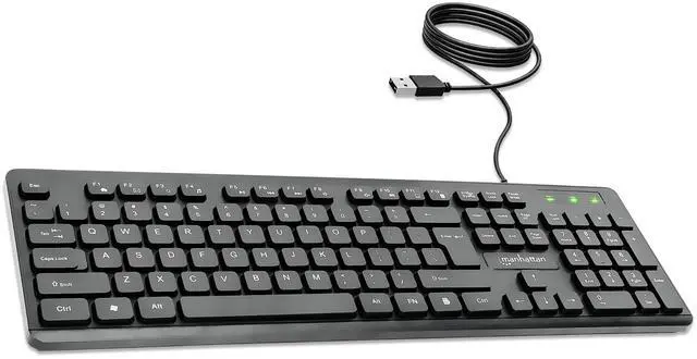 Main image of Wired Keyboard Enhanced II, 104-Key USB-A, Spill-Resistant | Black office input device with number pad, 12 hotkeys, LED lock lights and nonslip rubber feet for daily typing