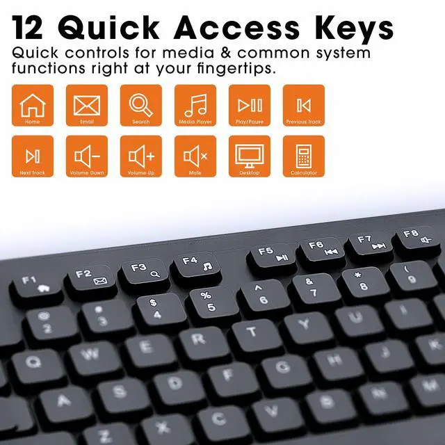 Alt view image 3 of 7 - Wired Keyboard Enhanced II, 104-Key USB-A, Spill-Resistant | Black office input device with number pad, 12 hotkeys, LED lock lights and nonslip rubber feet for daily typing