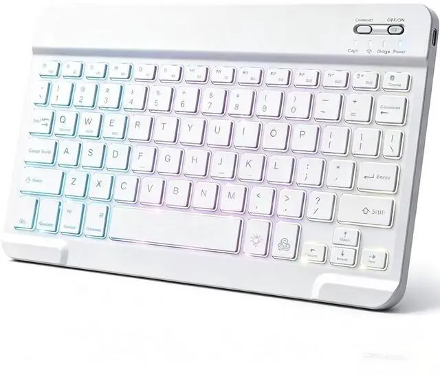 Main image of Mini Bluetooth Keyboard, Small Portable Wireless Rechargeable Keyboard with 7-Color RGB Backlit for iPad iPhone Android Samsung Tablet Smartphone(White)