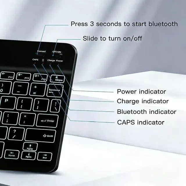 Alt view image 6 of 7 - Mini Bluetooth Keyboard, Small Portable Wireless Rechargeable Keyboard with 7-Color RGB Backlit for iPad iPhone Android Samsung Tablet Smartphone (Black)