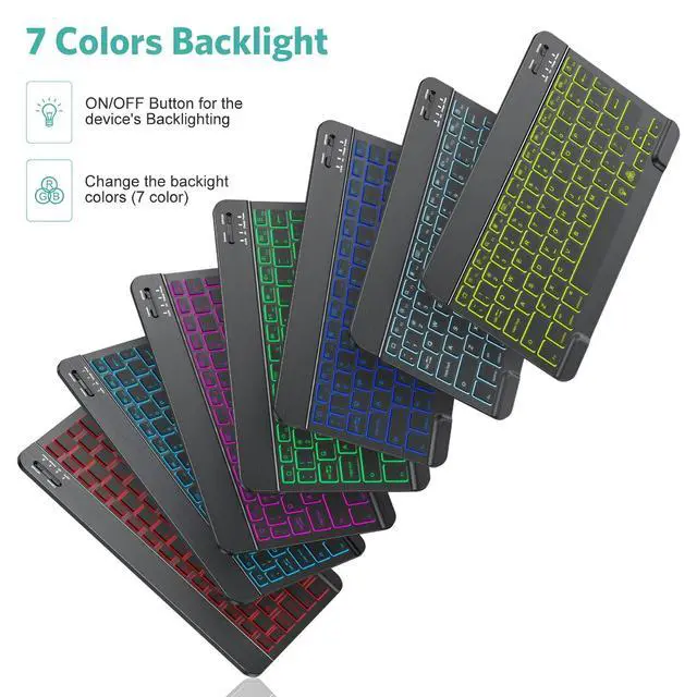 Alt view image 5 of 7 - Mini Bluetooth Keyboard, Small Portable Wireless Rechargeable Keyboard with 7-Color RGB Backlit for iPad iPhone Android Samsung Tablet Smartphone (Black)