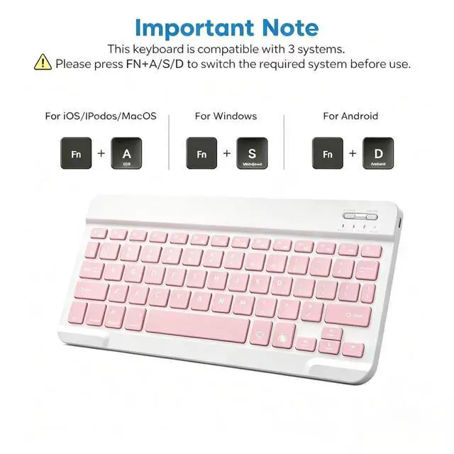 Alt view image 5 of 7 - Mini Bluetooth Keyboard, Small Portable Wireless Rechargeable Keyboard with 7-Color RGB Backlit for iPad iPhone Android Samsung Tablet Smartphone((Pink)