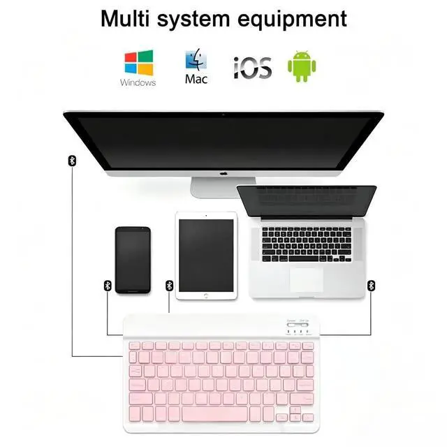 Alt view image 6 of 7 - Mini Bluetooth Keyboard, Small Portable Wireless Rechargeable Keyboard with 7-Color RGB Backlit for iPad iPhone Android Samsung Tablet Smartphone((Pink)