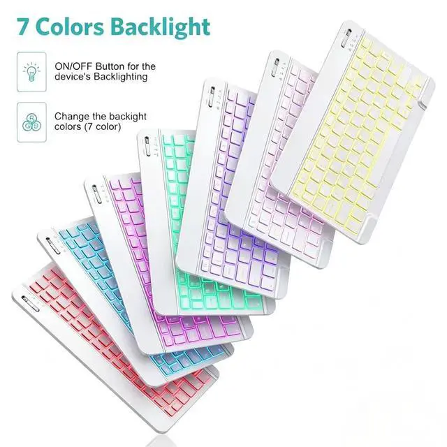 Alt view image 7 of 7 - Mini Bluetooth Keyboard, Small Portable Wireless Rechargeable Keyboard with 7-Color RGB Backlit for iPad iPhone Android Samsung Tablet Smartphone((Pink)