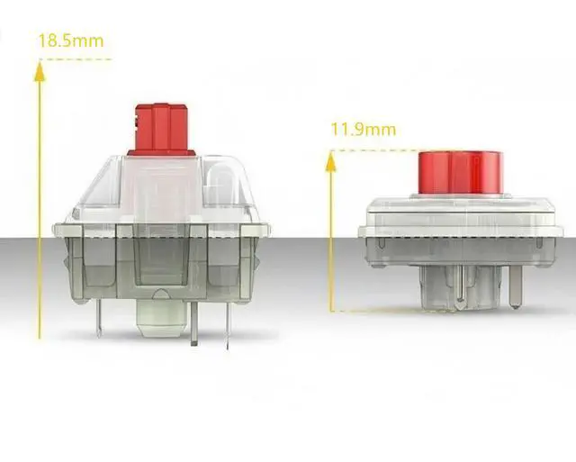 Alt view image 5 of 7 - Ultra-Low Profile Red Mechanical Switches (10 Pack) Linear, 1.2mm Actuation, 3.0mm Travel, 5010gf Force, MX-Style Stem, Smooth & Quiet, Hot-Swappable
