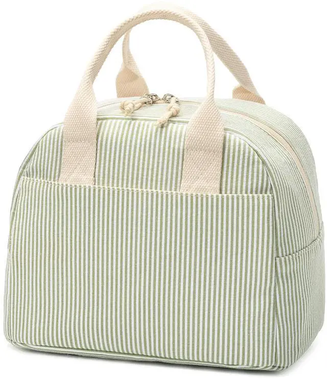 Main image of Lunch Box for Women, Insulated Lunch Bag, Green Stripe Tote | Fresh Green Stripe Design, Stylish Lunch Tote Style for Women, Perfect for Office Work, Daily Meals & Everyday Carry Use