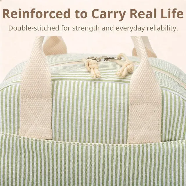 Alt view image 6 of 7 - Lunch Box for Women, Insulated Lunch Bag, Green Stripe Tote | Fresh Green Stripe Design, Stylish Lunch Tote Style for Women, Perfect for Office Work, Daily Meals & Everyday Carry Use