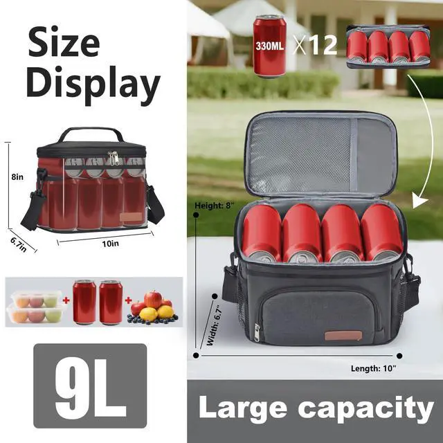 Alt view image 5 of 7 - Insulated Lunch Bag for Women/Men - Reusable Lunch Box for Office Picnic Hiking Beach - Leakproof Cooler Tote Bag Organizer with Adjustable Shoulder Strap for Adults - Black