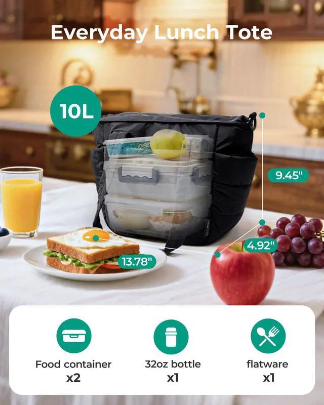 Alt view image 2 of 7 - Lunch Bag Women Small Insulated Tote with Lunch Compartment Quilted Lightweight Puffy Tote Bag for Work, Travel, Outdoor, Camel