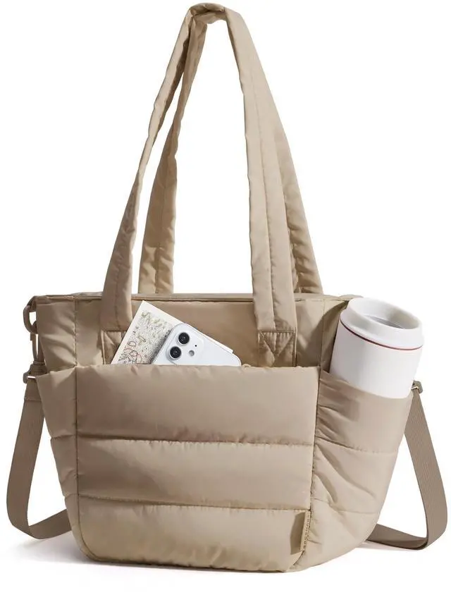 Main image of Lunch Bag Women Small Insulated Tote with Lunch Compartment Quilted Lightweight Puffy Tote Bag for Work, Travel, Outdoor, Camel