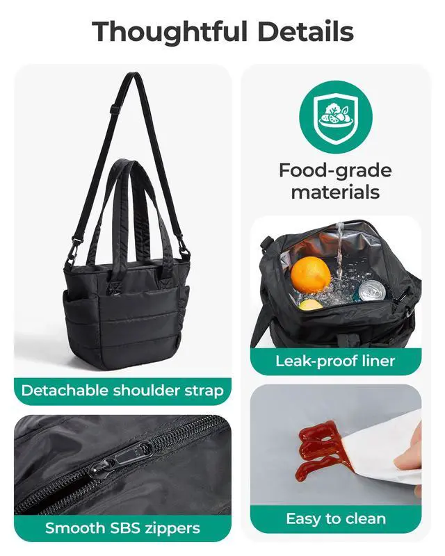 Alt view image 7 of 7 - Lunch Bag Women Small Insulated Tote with Lunch Compartment Quilted Lightweight Puffy Tote Bag for Work, Travel, Outdoor, Camel