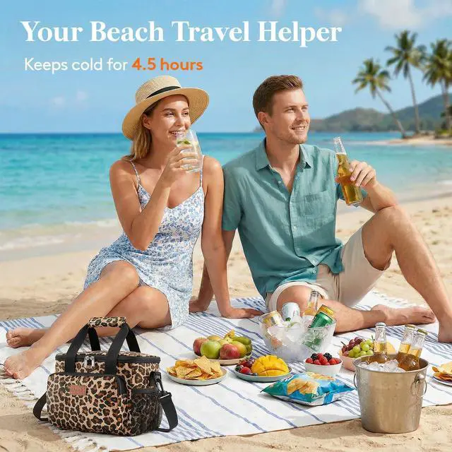 Alt view image 2 of 7 - Medium Lunch Bag, Insulated Lunch Box, Soft Cooler Cooling Tote for Adult Men Women, Leopard 12-Can (9L)